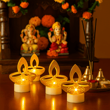 Golden Diya Shaped LED Tealight Candles (6 Pc) - justgrabit.in | Just Grab It