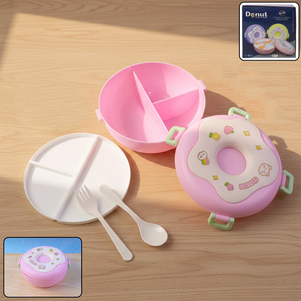 Donut Shaped Double Insulated 3 Compartment Lunch Box (1 Pc / Mix Color) - justgrabit.in | Just Grab It