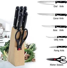 Kitchen Knife Set with Wooden Block and Scissors, Chhari (5 pcs, Black) - justgrabit.in | Just Grab It