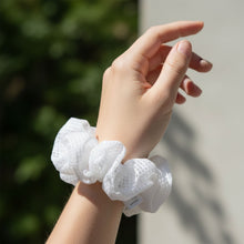 Elegant White Mesh Fabric Hair Scrunchie (1 Pc) - justgrabit.in | Just Grab It