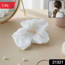 Elegant White Mesh Fabric Hair Scrunchie (1 Pc) - justgrabit.in | Just Grab It