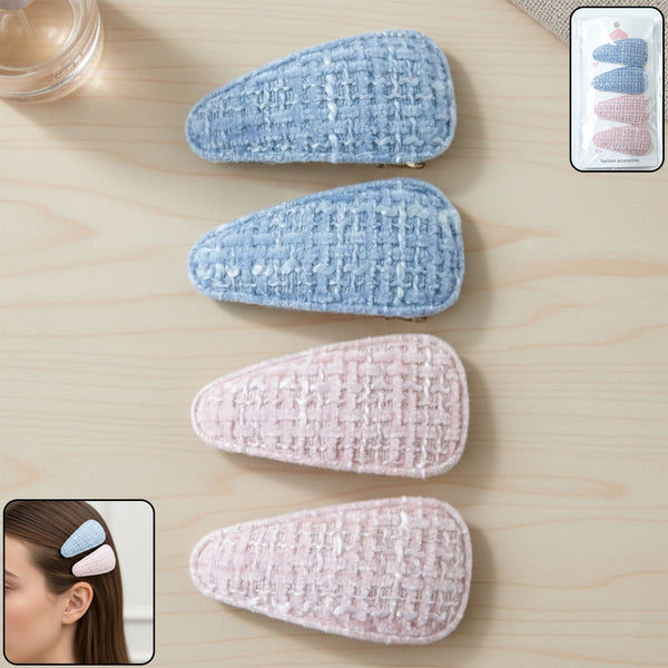 Textured Fabric Snap Hair Clips Set (4 Pc) - justgrabit.in | Just Grab It