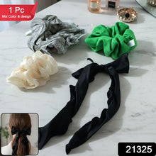 Stylish Fabric Hair Scrunchie with Bow Tie Design(1 Pc, Mix Color & Design) - justgrabit.in | Just Grab It