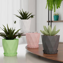 Diamond Design Plastic Flower Pot Set with Drain Tray (5 Pc) - justgrabit.in | Just Grab It