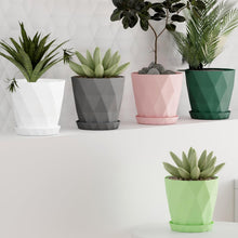Diamond Design Plastic Flower Pot Set with Drain Tray (5 Pc) - justgrabit.in | Just Grab It