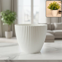 Premium White Ribbed Decorative Flower Pot (1 Pc) - justgrabit.in | Just Grab It