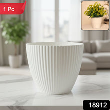 Premium White Ribbed Decorative Flower Pot (1 Pc) - justgrabit.in | Just Grab It