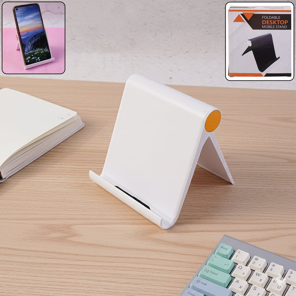 Plastic Foldable Desktop Mobile Stand (1 Pc / White) - justgrabit.in | Just Grab It
