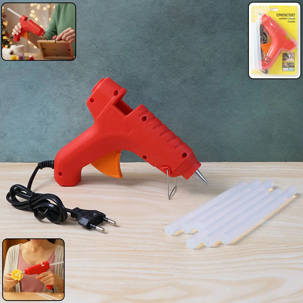 Premium 20W Hot Melt Glue Gun with 6 Transparent Glue Sticks Set - justgrabit.in | Just Grab It