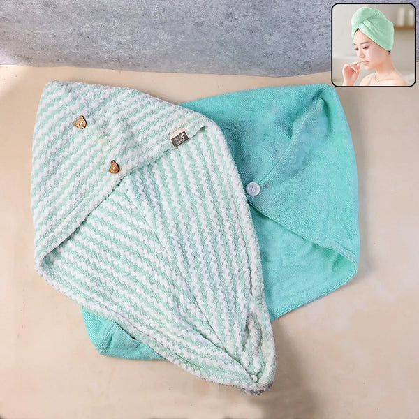 Premium Soft Microfiber Hair Drying Towel Wrap with Button Lock (1 Pc) - justgrabit.in | Just Grab It