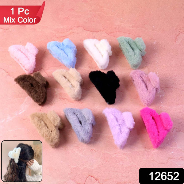 Big - Size Soft Faux Fur Hair Claw Clips (1 Pc) - justgrabit.in | Just Grab It