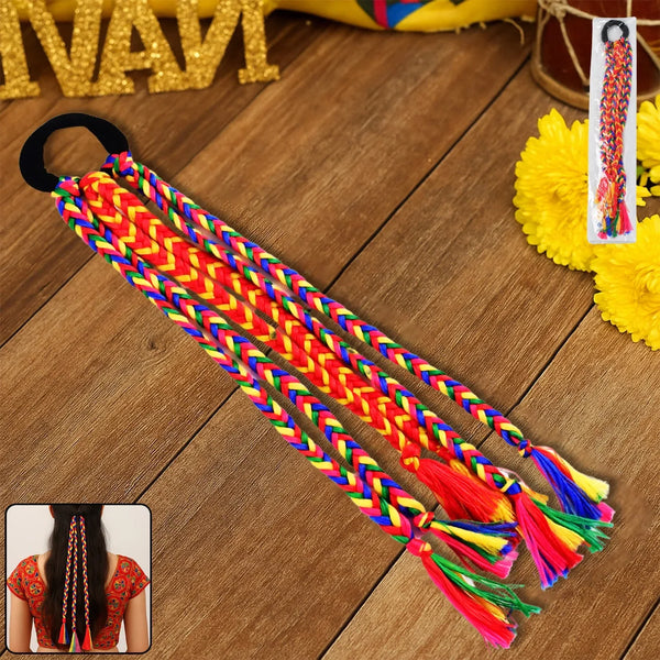 Traditional Multicolor Braided Hair Extension with Tassels - justgrabit.in | Just Grab It