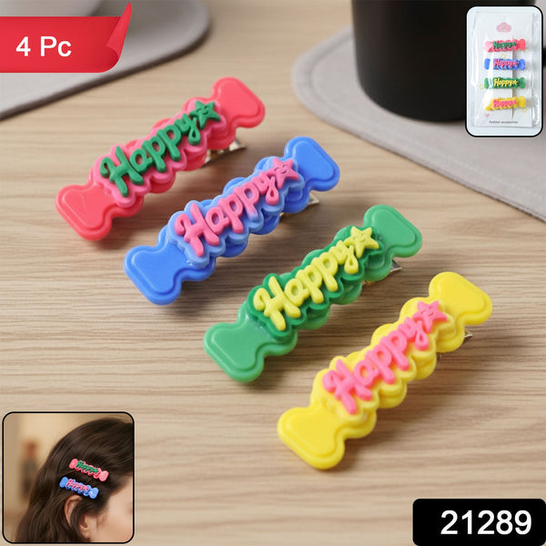 Cute “Happy” Bone - Shaped Snap Hair Clips Set (4 Pc) - justgrabit.in | Just Grab It