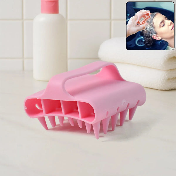 Scalp Massager Shampoo Brush Soft Silicone Hair Washing Comb with Handle - justgrabit.in | Just Grab It