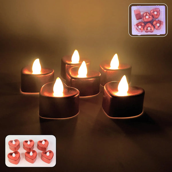 Heart Shape LED Flameless Decorative Candles (6 Pc / Set) - justgrabit.in | Just Grab It