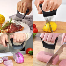 Stainless Steel Onion Cutter & Vegetable Slicer Holder Tool (1 Pc) - justgrabit.in | Just Grab It