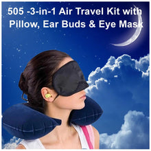 3in1 Air Travel Kit with Pillow, Ear Buds & Eye Mask - Justgrabit Inc.