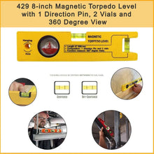 8 - inch Magnetic Torpedo Level with 1 Direction Pin, 2 Vials and 360 Degree View - Justgrabit Inc.