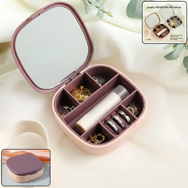 Plastic Jewelry Storage Box with Built - in Mirror & Multi - Section (1 Pc) - justgrabit.in | Just Grab It