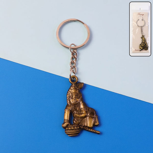 Premium Antique - Gold Metal Bal Krishna Makhan Chor Keychain (1 Pc) - justgrabit.in | Just Grab It