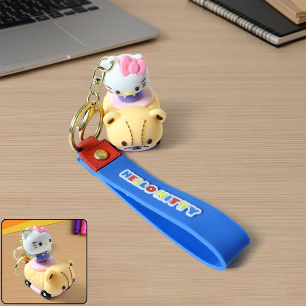 Cute Cartoon Cat Riding Toy Car Silicone Keychain (1 Pc) - justgrabit.in | Just Grab It