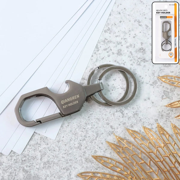 Premium Metal Keychain Carabiner Clip Hook with Dual Key Rings (1 Pc) - justgrabit.in | Just Grab It