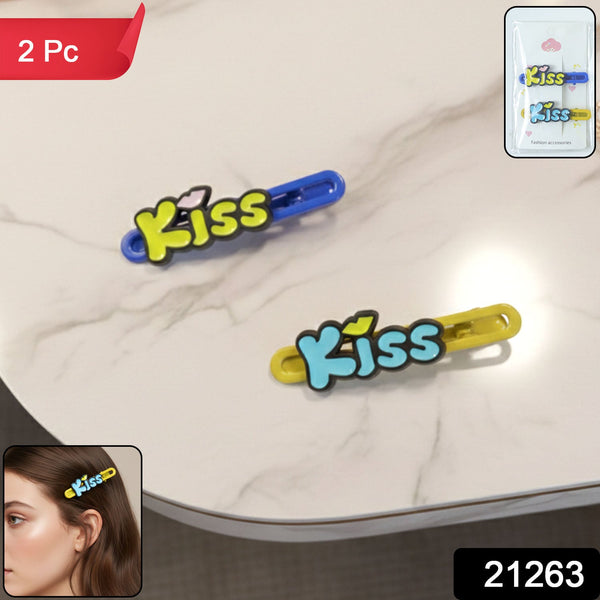 Cute “Kiss” Text Hair Clip Set (2 Pc) - justgrabit.in | Just Grab It