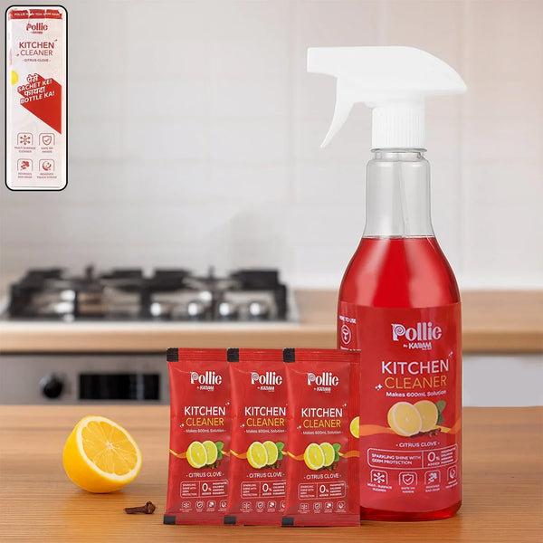 Pollic kadam Concentrated Kitchen Surface Cleaner Refill Kit with Spray Bottle - justgrabit.in | Just Grab It