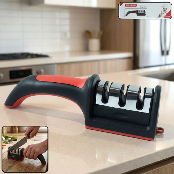 Manual Red & Black Knife Sharpener – 3 - Stage Tool for Ceramic & Steel Knives - justgrabit.in | Just Grab It