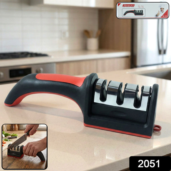 Manual Red & Black Knife Sharpener – 3 - Stage Tool for Ceramic & Steel Knives - justgrabit.in | Just Grab It