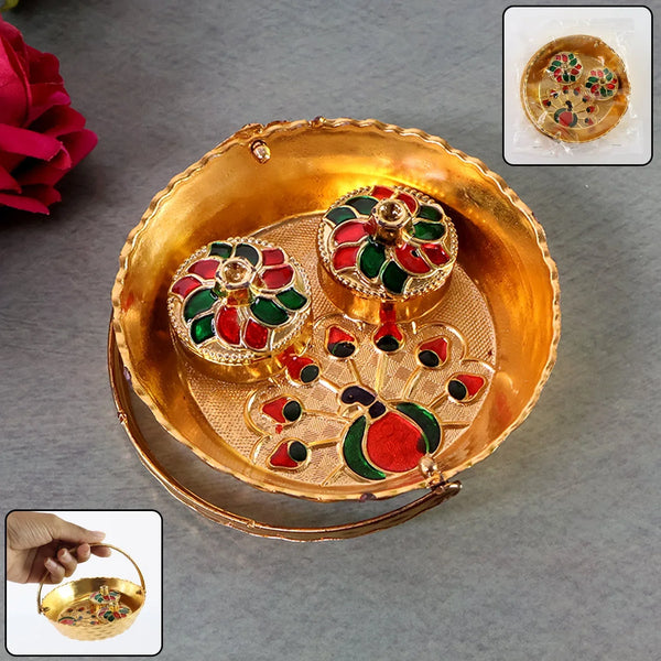 Peacock Meenakari Pooja tray - (1 Pc) - justgrabit.in | Just Grab It