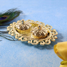 Decorative Double Kumkum Dish with Ornate Tray (1 Pc) - justgrabit.in | Just Grab It