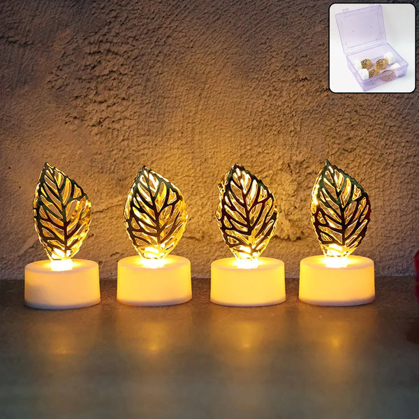 Decorative Golden Leaf Shaped Flameless LED Candles (4 Pc) - justgrabit.in | Just Grab It