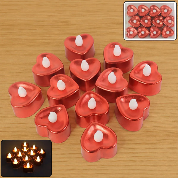 Heart Shaped LED Tea Light Candles (Mix Color / 12 Pc) - Justgrabit Inc.