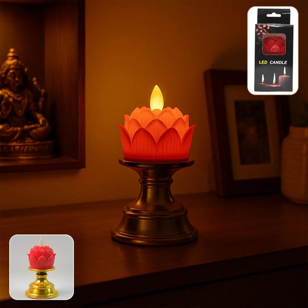 Premium Lotus Shaped LED Flameless Candle with Decorative Holder (1 Pc) - Justgrabit Inc.