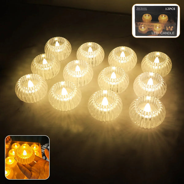 Set of 12 LED Crystal - Effect Flameless Smokeless Decorative Candles - Justgrabit Inc.