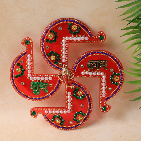 Acrylic Swastik Shubh Labh Wall Hanging (1 Pc) - Justgrabit Inc.