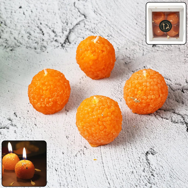 Laddu Shaped Decorative Wax Candles (4 Pc / Set) - justgrabit.in | Just Grab It