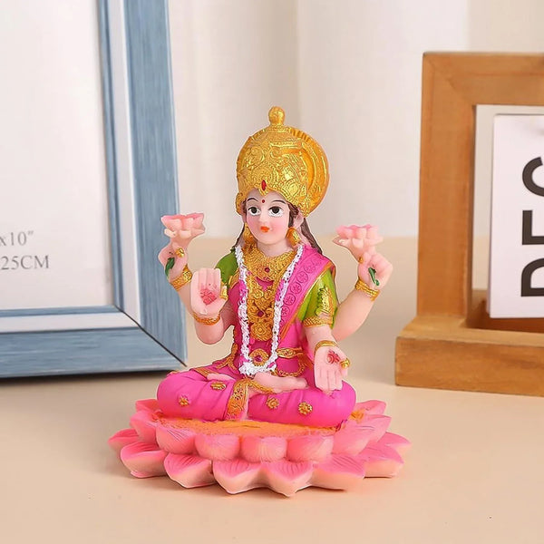 Beautiful Decorative Lakshmi Mata Idol Sitting on Lotus (1 Pc) - Justgrabit Inc.