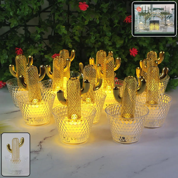 Decorative Cactus Shape LED Tealight Candles (12 Pc) - justgrabit.in | Just Grab It