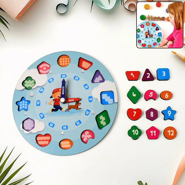 Aditi Wooden Educational Learning Clock Toy with Movable Hands - Justgrabit Inc.