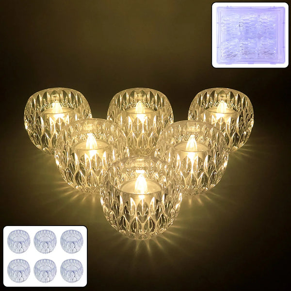 Crystal Design LED Tealight Candles (6 Pc / Set) - justgrabit.in | Just Grab It