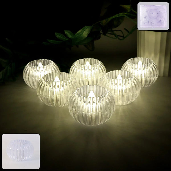 Crystal Design LED Flameless Tealight Candles (6 Pc) - justgrabit.in | Just Grab It