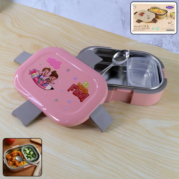 Kids Cartoon Lunch Box Set with Stainless - Steel Inner Tray (1 Set) - justgrabit.in | Just Grab It