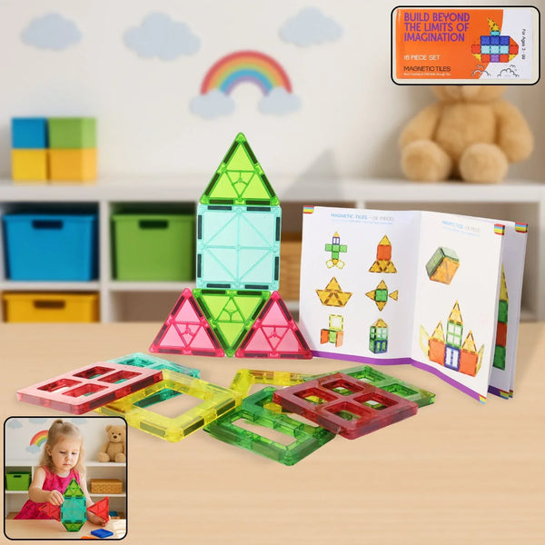 Magnetic Building Tiles Construction Toy Set (16 Pc / Set) - justgrabit.in | Just Grab It