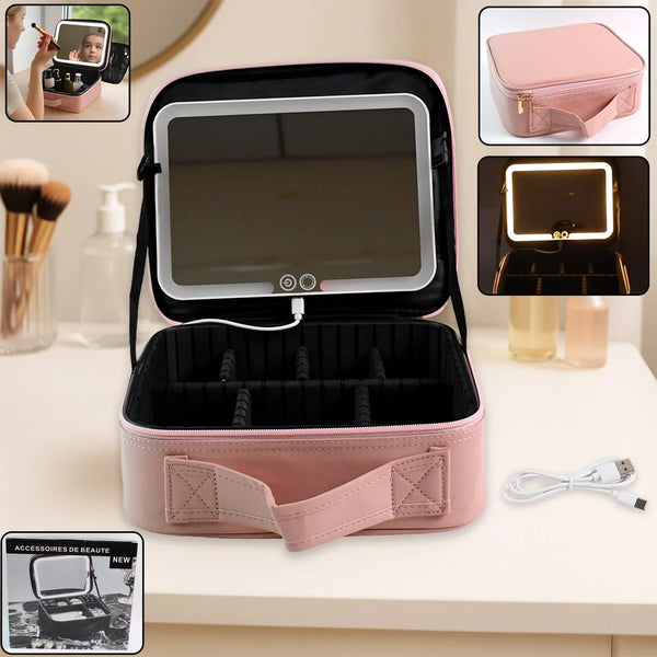 Pink Premium LED Light Makeup Organizer Box (1 Pc) - Justgrabit Inc.