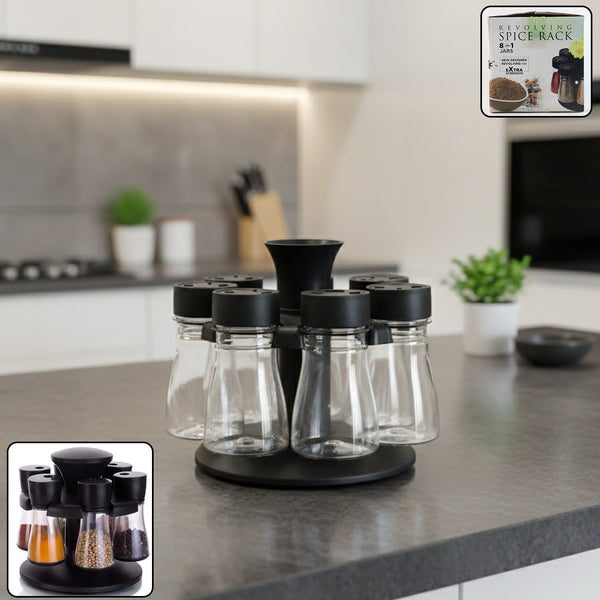 8 in 1 Revolving Plastic Spice Rack Set with Rotating Stand - justgrabit.in | Just Grab It