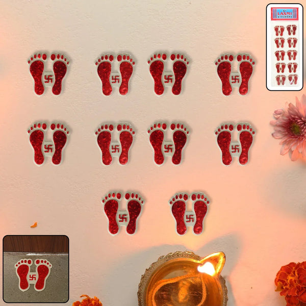 Decorative Goddess Laxmi Footprint Sticker - (Set) - justgrabit.in | Just Grab It