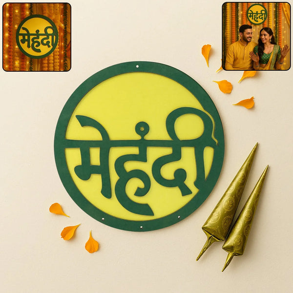 Mehndi Ceremony Wall Hanging / Backdrop Sign Name Plate (1 Pc) - justgrabit.in | Just Grab It