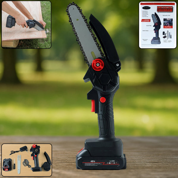 Cordless Mini Electric Chainsaw with Rechargeable Battery (1 Set) - justgrabit.in | Just Grab It
